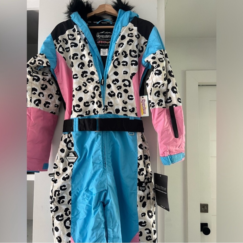 Kids Leopard Print Snowsuit - Pink and Blue